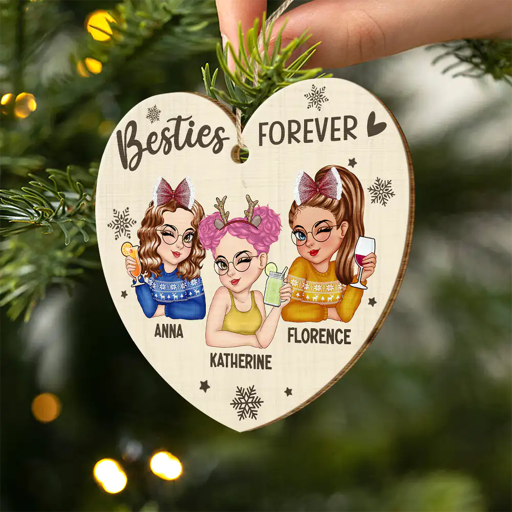 Besties Forever Christmas - Personalized Custom Shaped Wooden Ornament