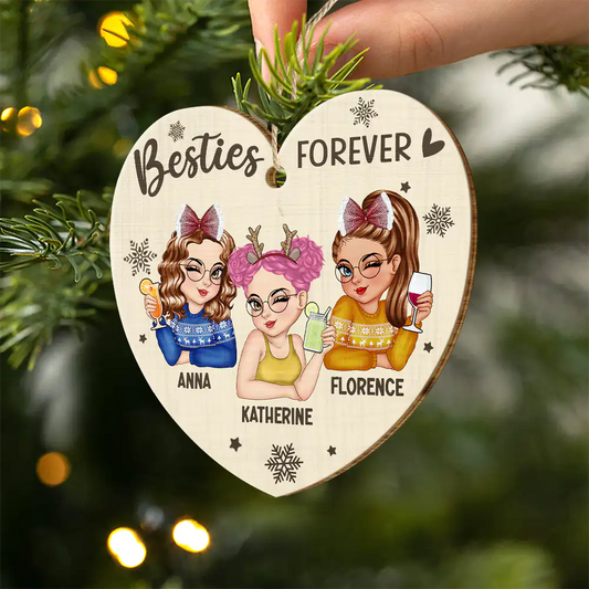 Besties Forever Christmas - Personalized Custom Shaped Wooden Ornament