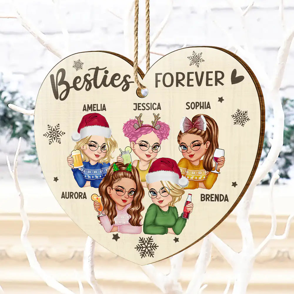 Besties Forever Christmas - Personalized Custom Shaped Wooden Ornament