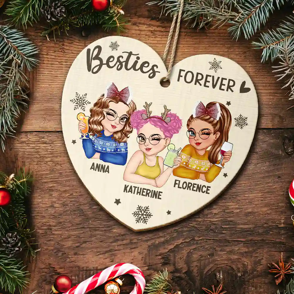 Besties Forever Christmas - Personalized Custom Shaped Wooden Ornament