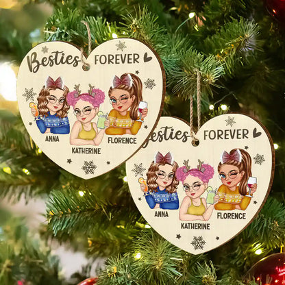 Besties Forever Christmas - Personalized Custom Shaped Wooden Ornament