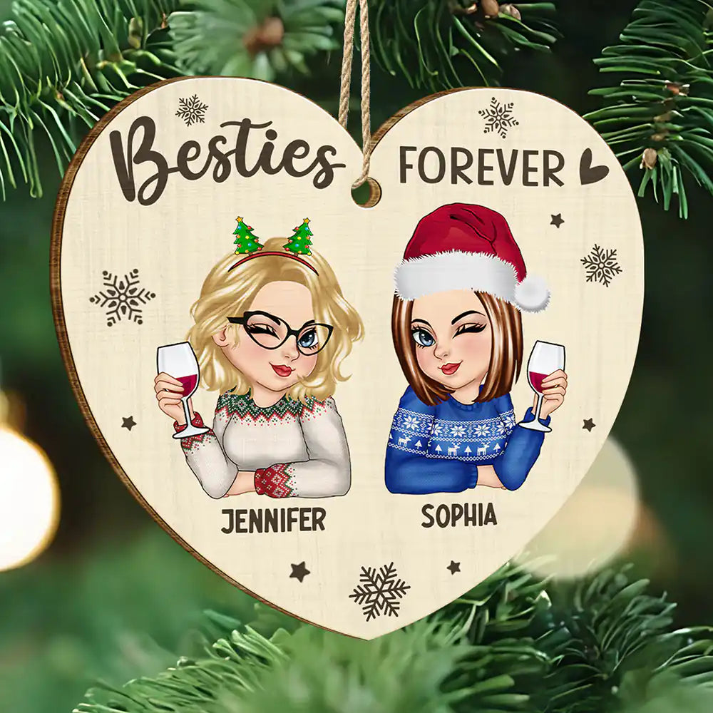 Besties Forever Christmas - Personalized Custom Shaped Wooden Ornament