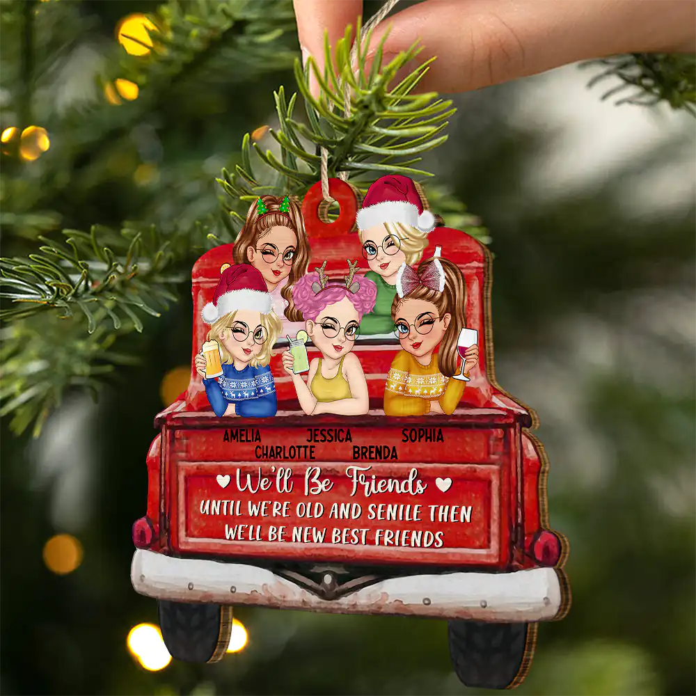 A True Friendship Is A Journey Without An End Red Truck - Personalized Custom Shaped Wooden Ornament