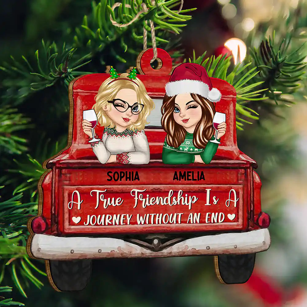 A True Friendship Is A Journey Without An End Red Truck - Personalized Custom Shaped Wooden Ornament