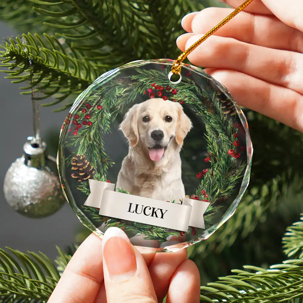 Custom Photo Lovely Pet Face Dog Cat - Personalized Circle Glass Ornament