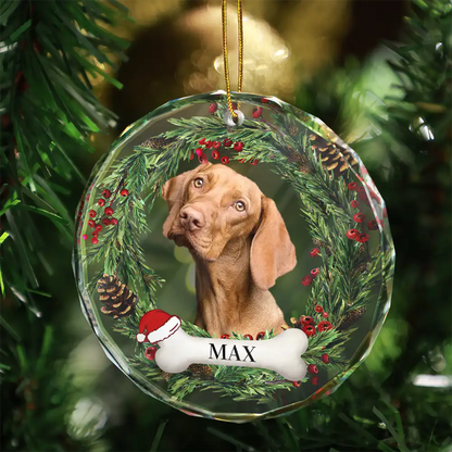 Custom Photo Lovely Pet Face Dog Cat - Personalized Circle Glass Ornament