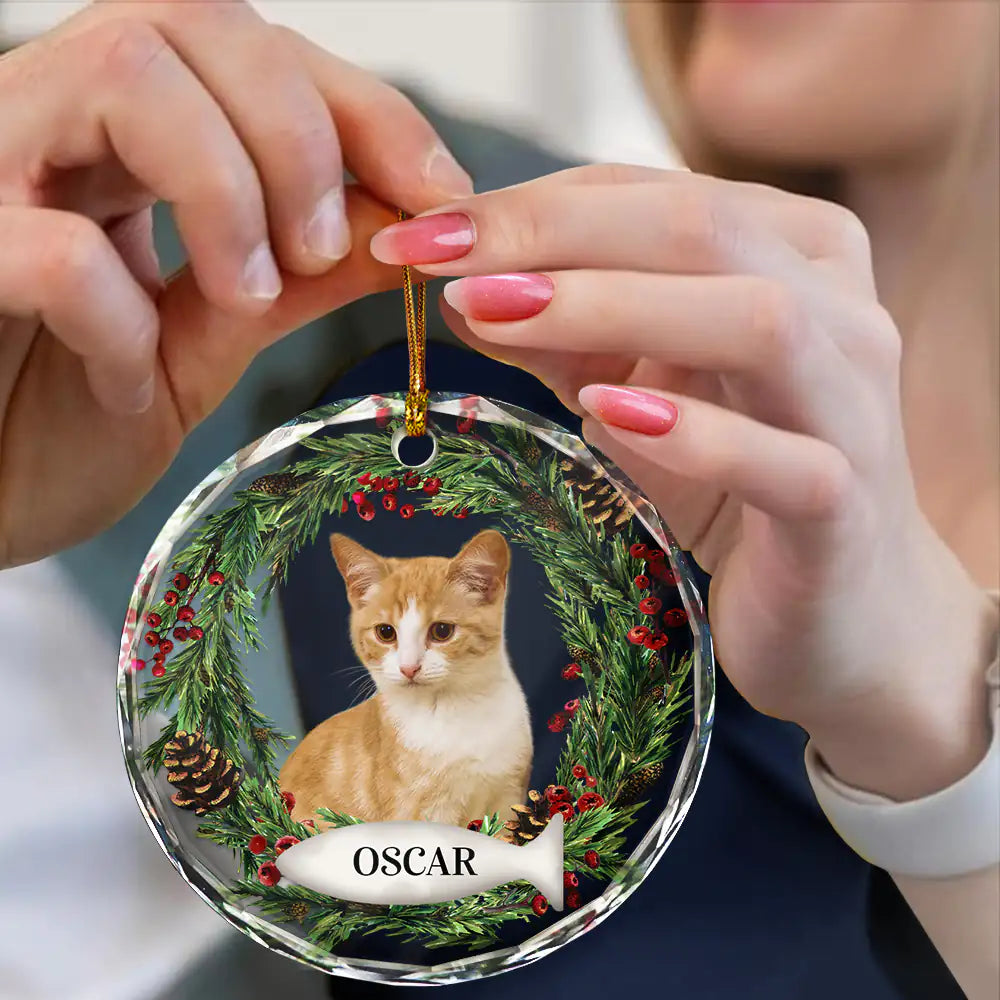 Pet Lovers, Cat Lovers, Dog Lovers - Custom Photo Lovely Pet Face Dog Cat - Personalized Circle Glass Ornament