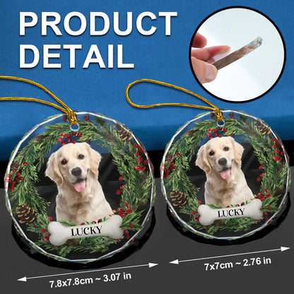 Custom Photo Lovely Pet Face Dog Cat - Personalized Circle Glass Ornament