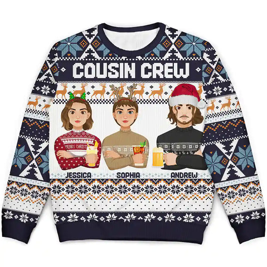 Christmas,Happy,Family,Gift For Sibling,Gift For Sisters,Gift For Brothers - Cousin Crew Christmas Family - Personalized Unisex Ugly Sweater