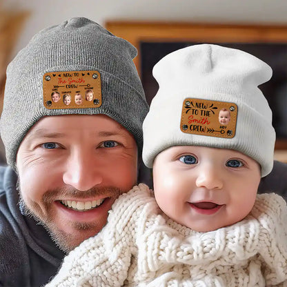 Custom Photo Baby New To The Family Crew - Personalized Beanie With Leather Patch