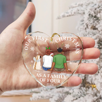 First Christmas As A Family Of Three New Parents - Personalized Heart Shaped Acrylic Ornament