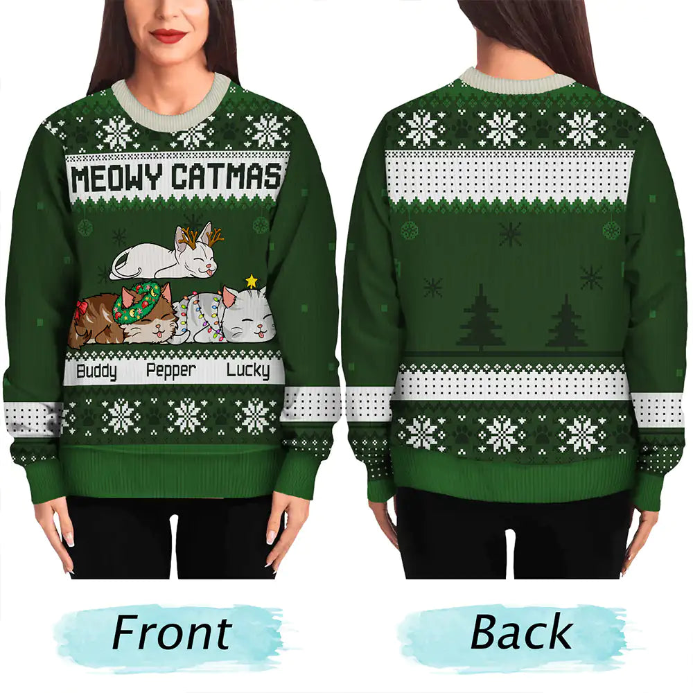 Lying Cat Meowy Catmas - Personalized Unisex Ugly Sweater