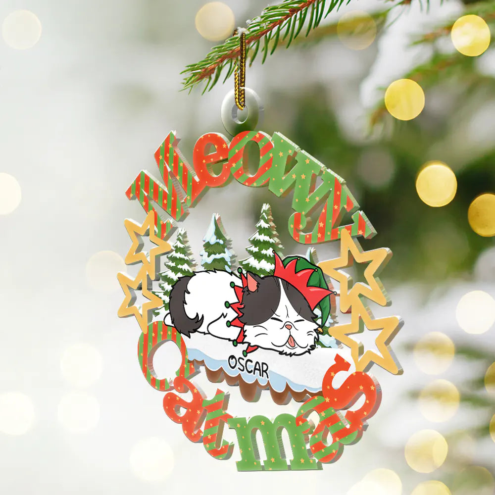 Meowy Catmas Lying Cat - Personalized Cutout Acrylic Ornament