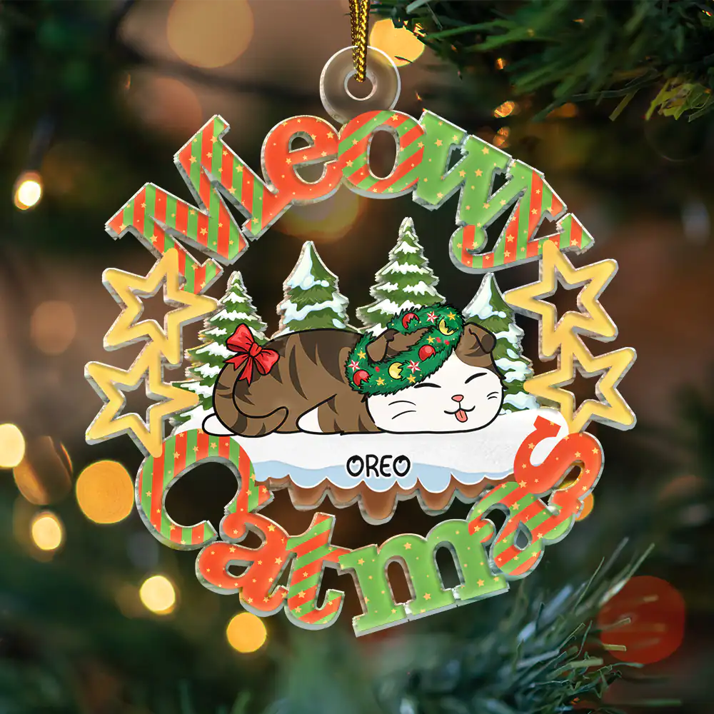 Meowy Catmas Lying Cat - Personalized Cutout Acrylic Ornament