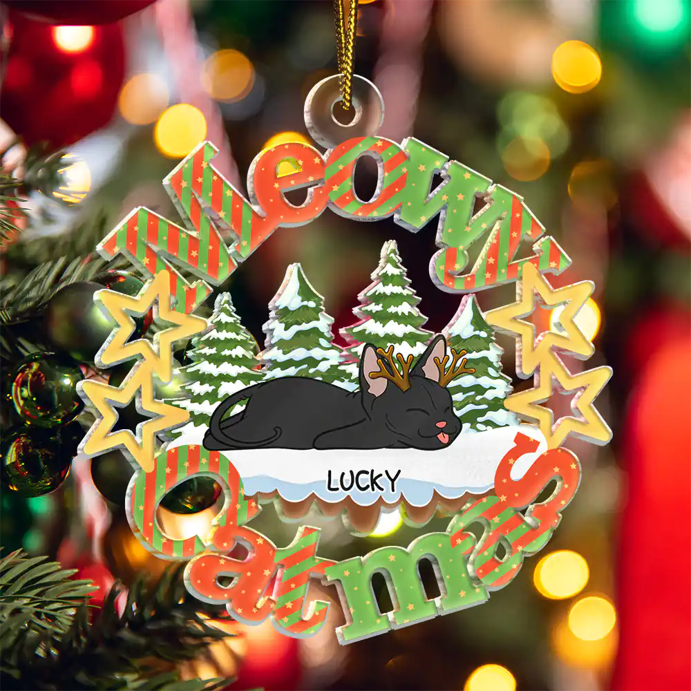 Meowy Catmas Lying Cat - Personalized Cutout Acrylic Ornament