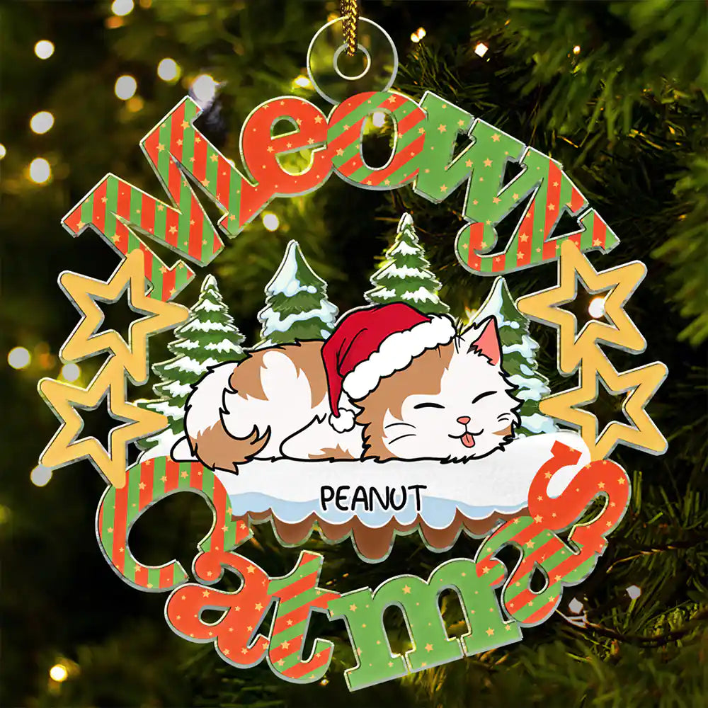 Meowy Catmas Lying Cat - Personalized Cutout Acrylic Ornament