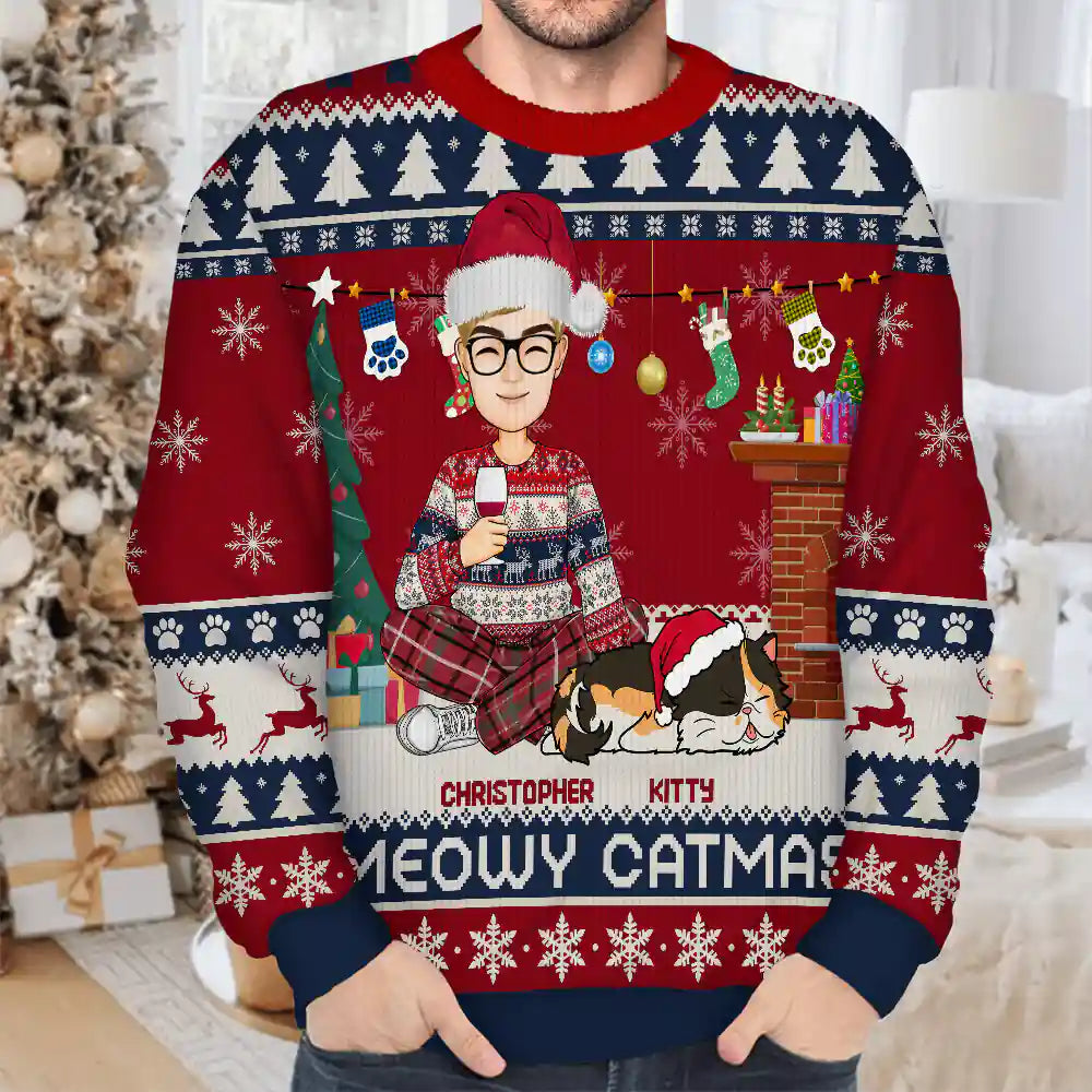 Happy Pawlidays Lying Cat - Personalized Unisex Ugly Sweater