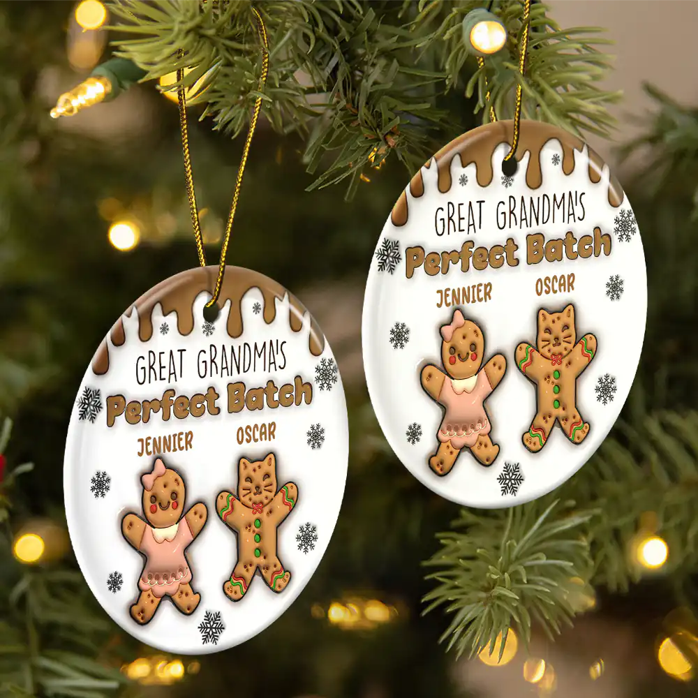 Gingerbread Grandma Grandpa Perfect Batch - 3D Inflated Effect Printed Ornament, Personalized Circle Acrylic Ornament