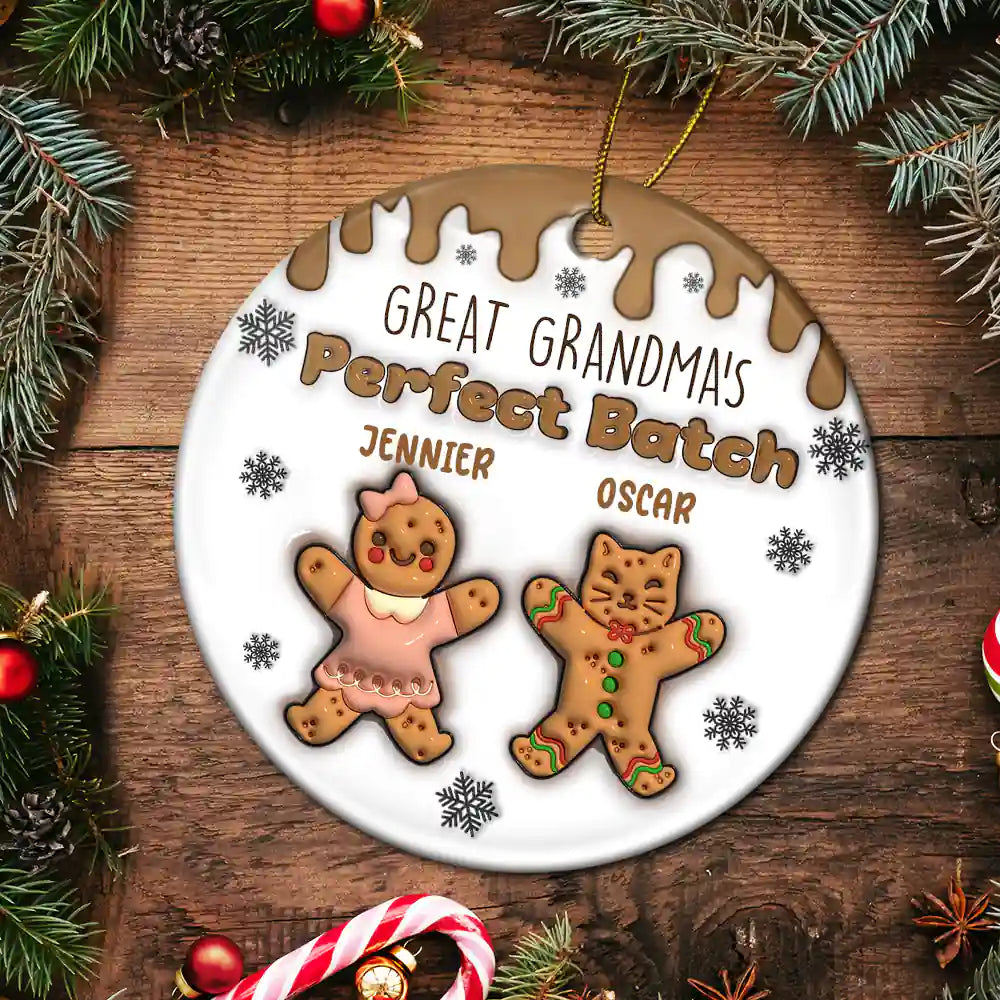 Gingerbread Grandma Grandpa Perfect Batch - 3D Inflated Effect Printed Ornament, Personalized Circle Acrylic Ornament