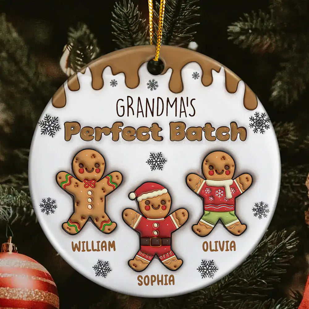 Gingerbread Grandma Grandpa Perfect Batch - 3D Inflated Effect Printed Ornament, Personalized Circle Acrylic Ornament