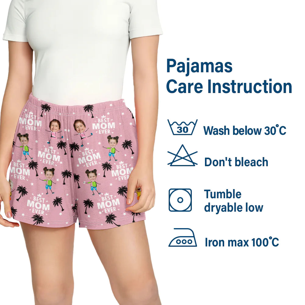 Custom Photo Best Dad Grandpa Mom Grandma Ever - Personalized Pajama Shorts