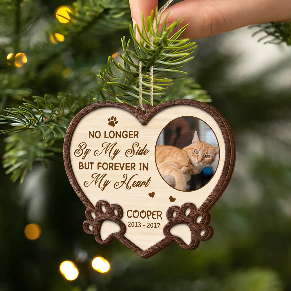 Custom Photo Memorial You Left Paw Prints On My Heart Forever - Personalized Wooden Ornament