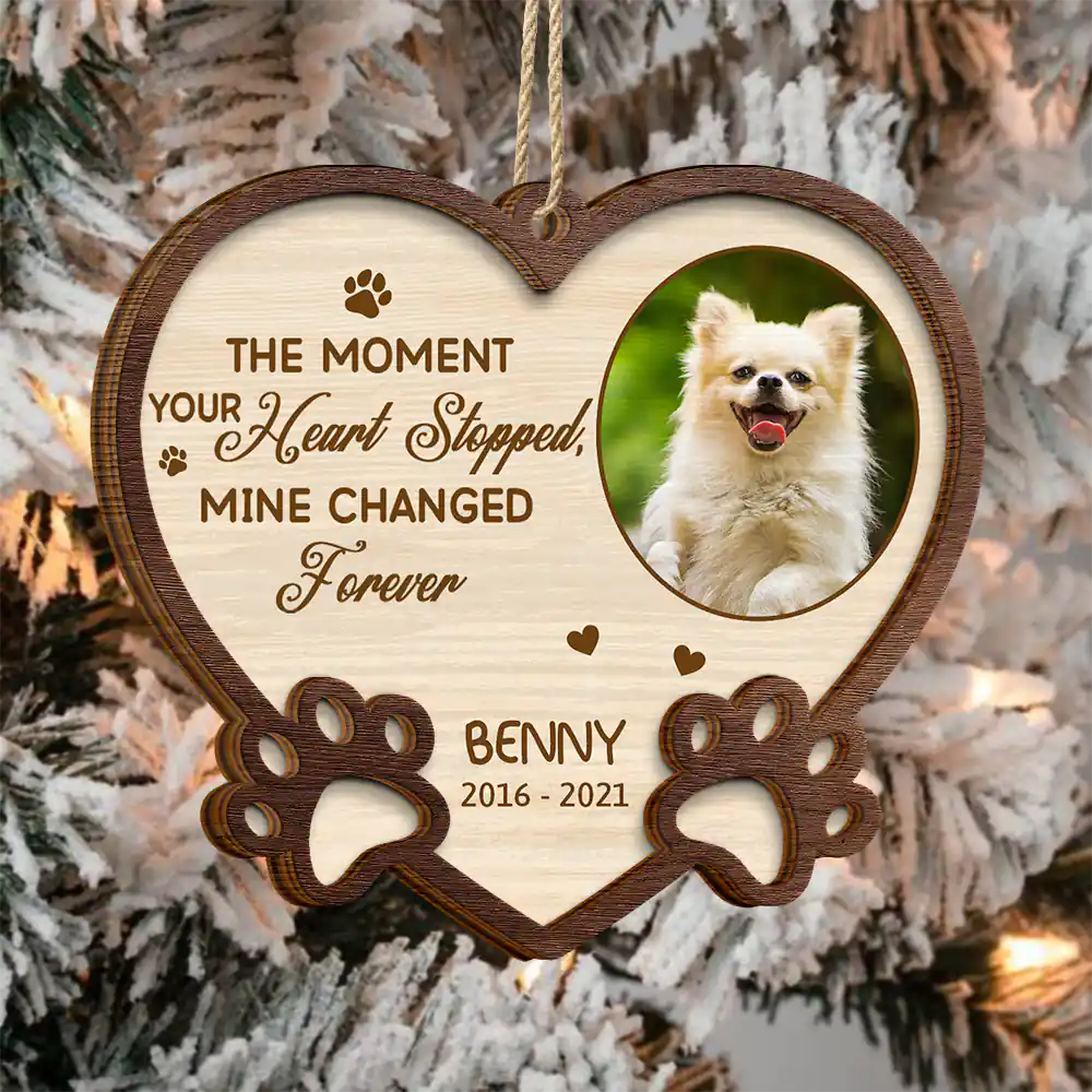 Custom Photo Memorial You Left Paw Prints On My Heart Forever - Personalized Wooden Ornament