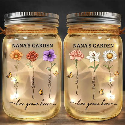 Grandma's Garden Birth Flower - Personalized Mason Jar Light