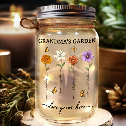 Grandma's Garden Birth Flower - Personalized Mason Jar Light