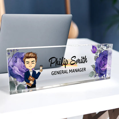 Woman Man Office Floral  - Personalized Desk Name Plate