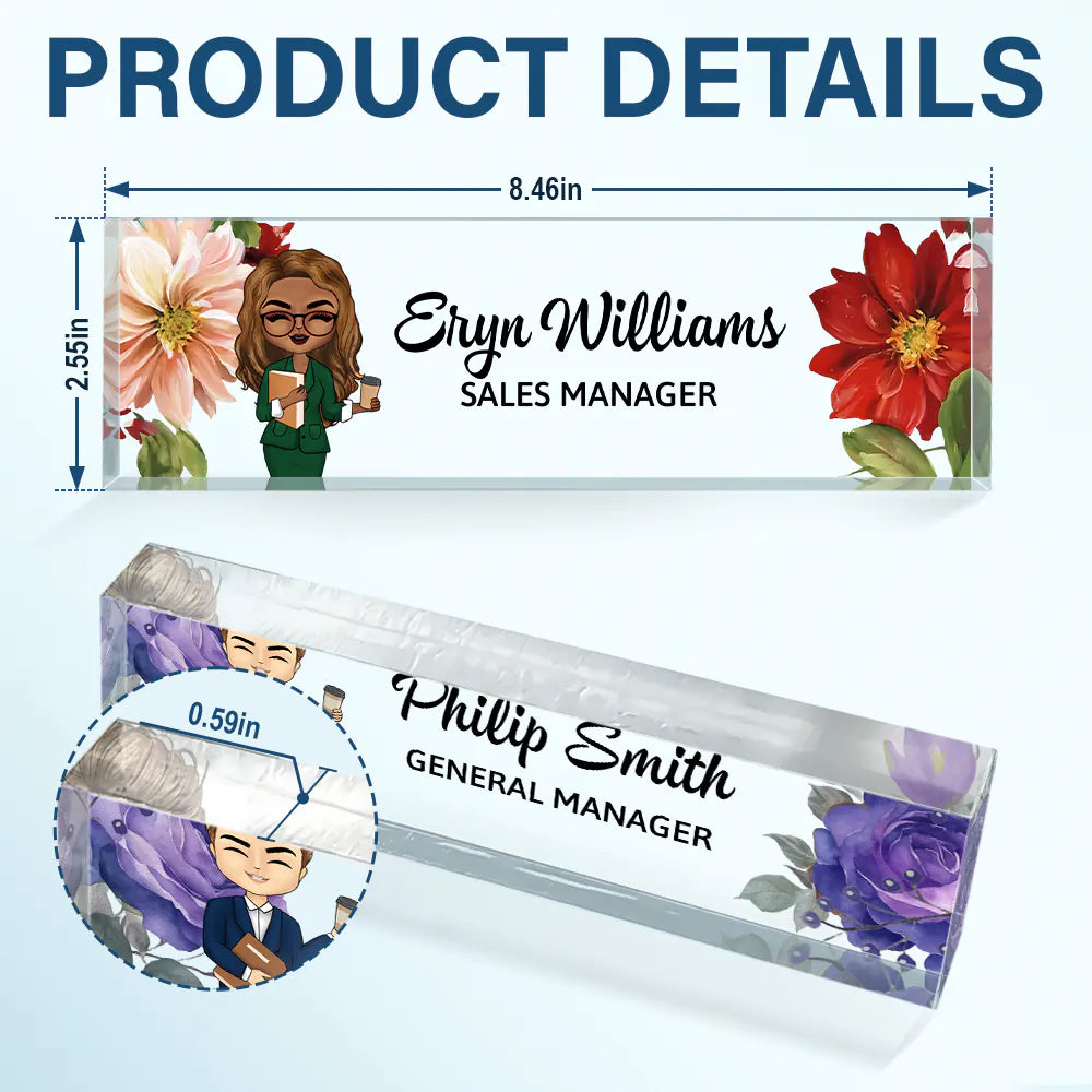 Woman Man Office Floral  - Personalized Desk Name Plate