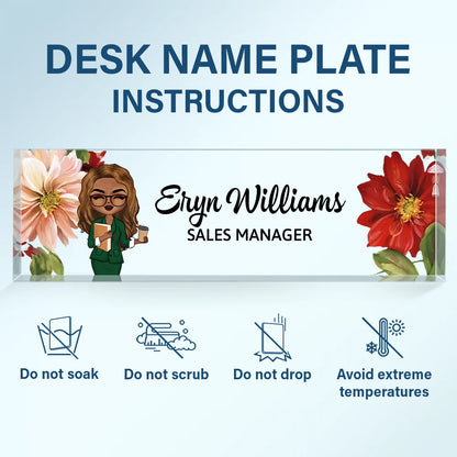 Woman Man Office Floral  - Personalized Desk Name Plate