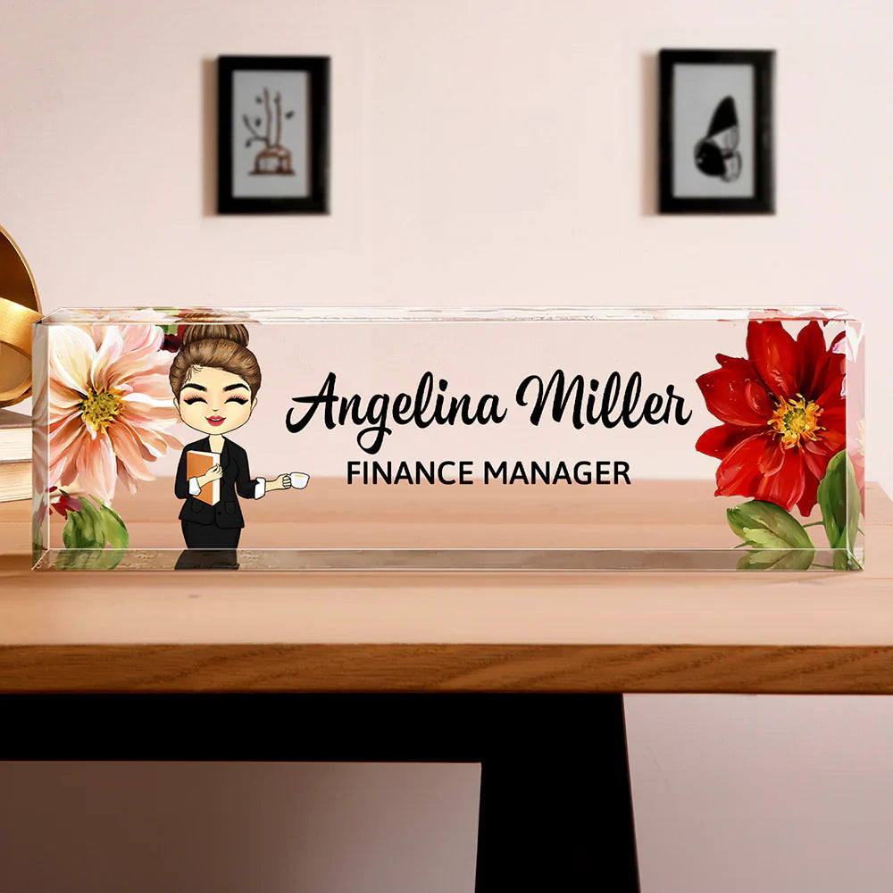 Woman Man Office Floral  - Personalized Desk Name Plate