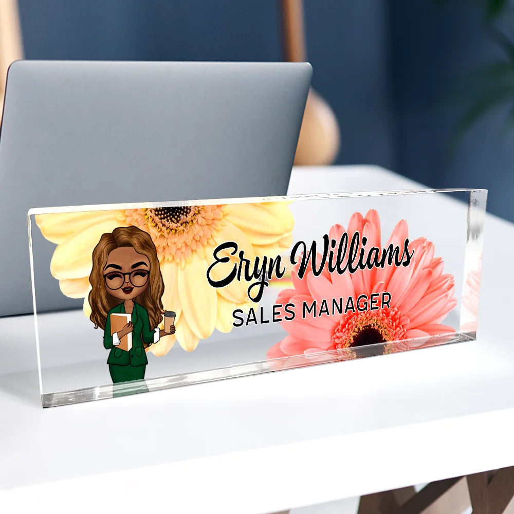Daisy Flowers Woman Man Office - Personalized Desk Name Plate