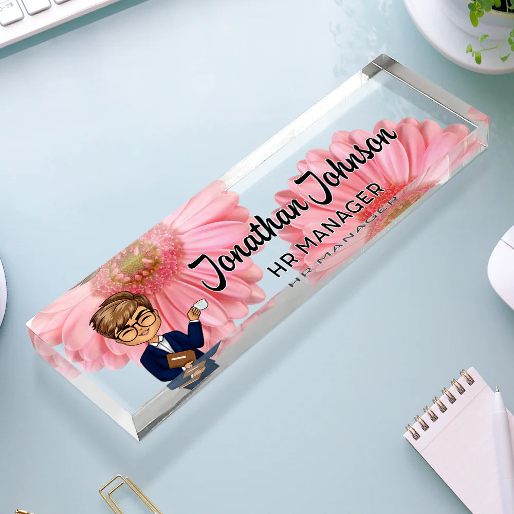 Daisy Flowers Woman Man Office - Personalized Desk Name Plate
