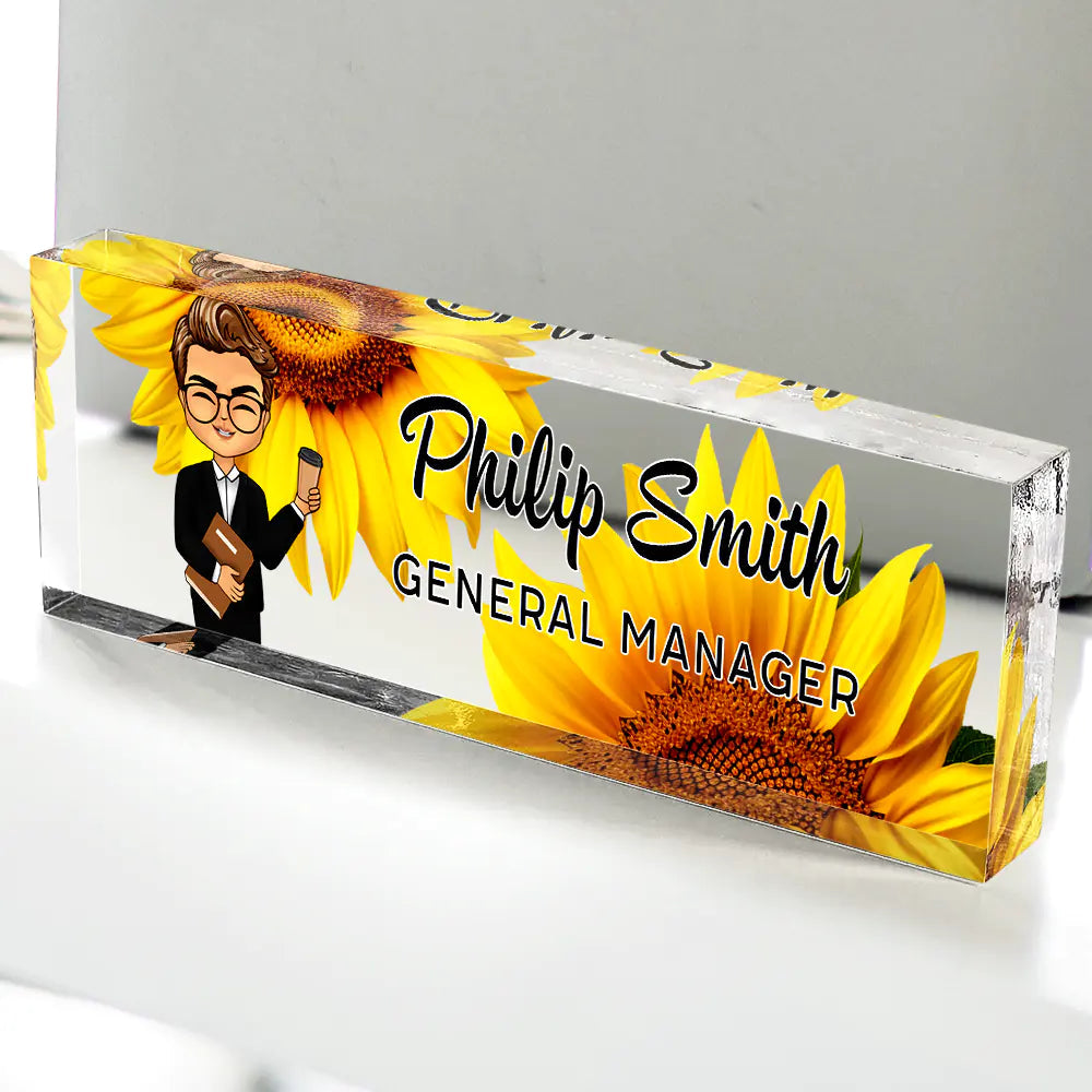 Daisy Flowers Woman Man Office - Personalized Desk Name Plate