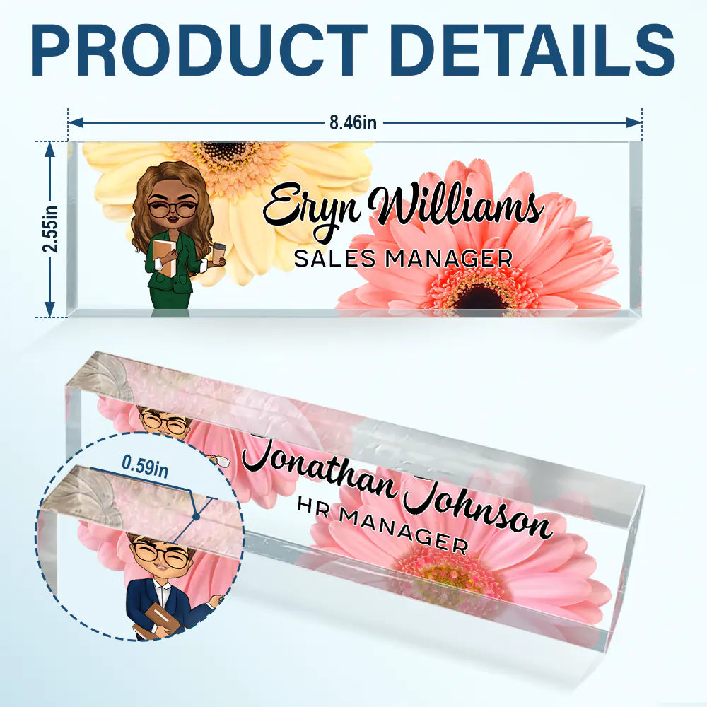 Daisy Flowers Woman Man Office - Personalized Desk Name Plate