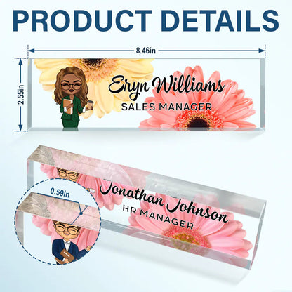 Daisy Flowers Woman Man Office - Personalized Desk Name Plate