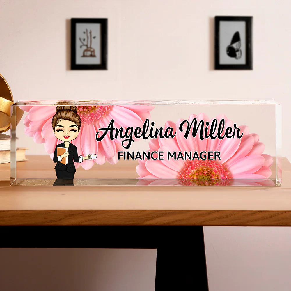 Daisy Flowers Woman Man Office - Personalized Desk Name Plate