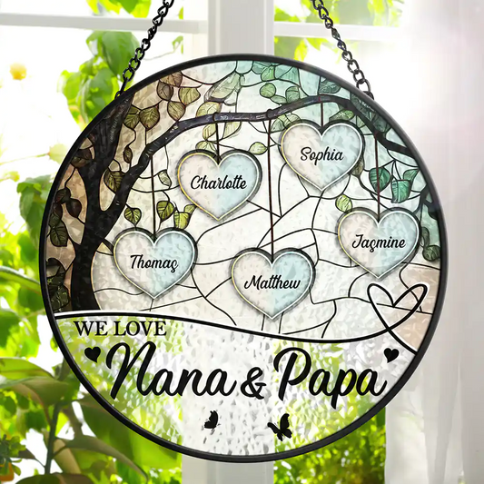 Grandkids Make Life Grand We Love Nana And Papa - Personalized Stained Glass Window Hanging Suncatcher