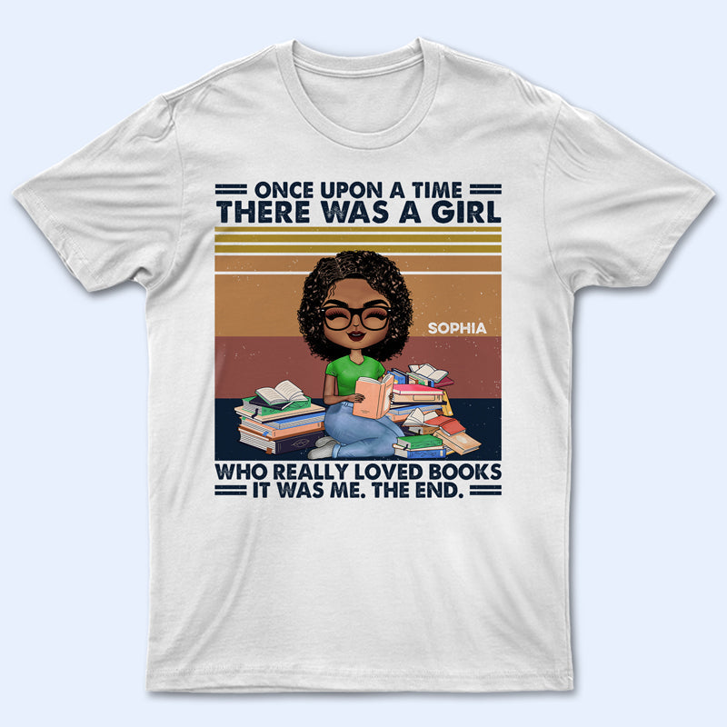 A Girl Who Loves Books Retro Navy Reading - Reading Gift - Personalized Custom T Shirt