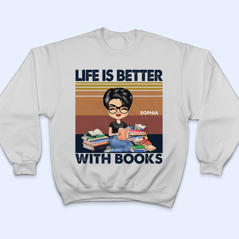 A Girl Who Loves Books Retro Navy Reading - Reading Gift - Personalized Custom T Shirt