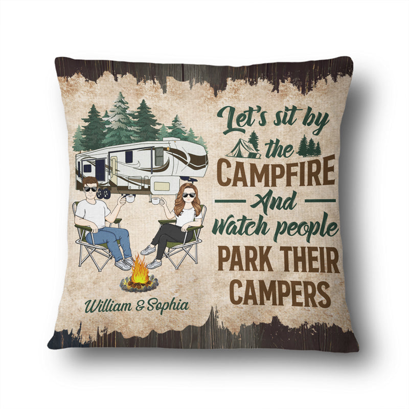 Let's Sit By The Campfire Husband Wife Camping Couple - Personalized Custom Pillow