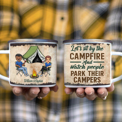 Let's Sit By The Campfire Husband Wife Camping - Couple Gift - Personalized Custom Campfire Mug