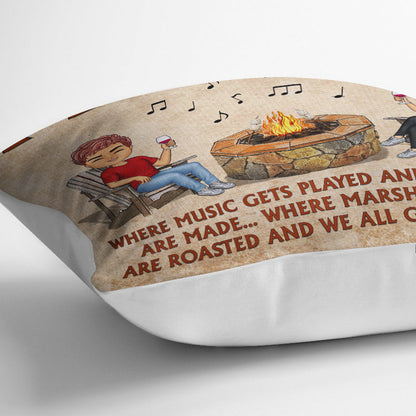 Fire Pit Where Music Gets Played Camping - Personalized Custom Pillow