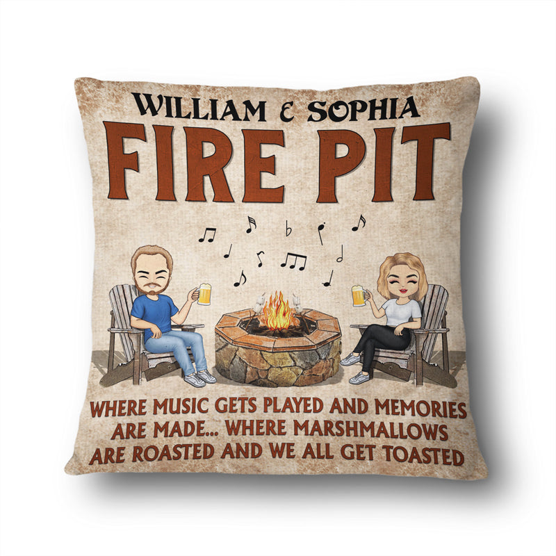 Fire Pit Where Music Gets Played Camping - Personalized Custom Pillow