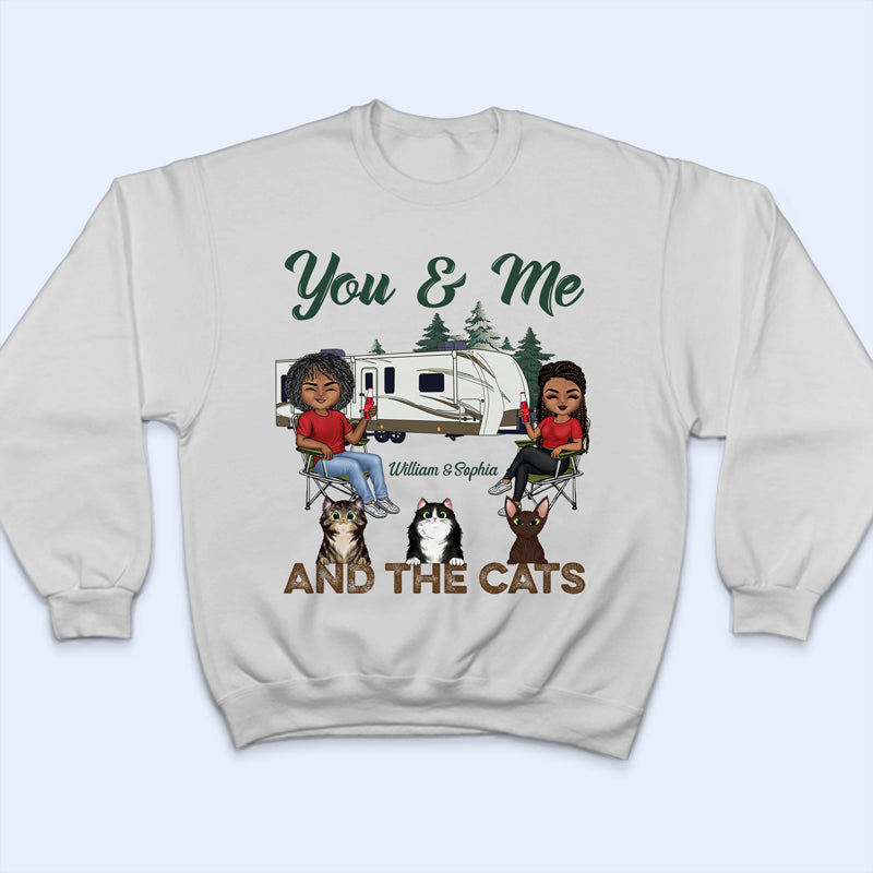 You & Me And The Cats Camping Husband Wife - Couple Gift - Personalized Custom T Shirt