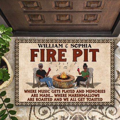 Fire Pit Where Music Gets Played Husband Wife Camping Couple - Personalized Custom Doormat