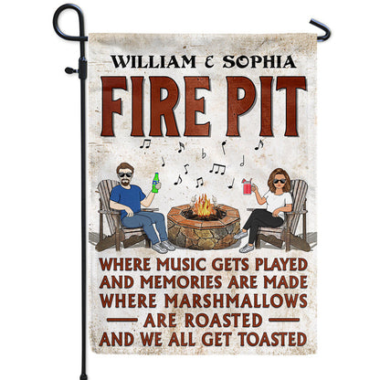 Fire Pit Where Music Gets Played Husband Wife Camping Couple - Personalized Custom Flag