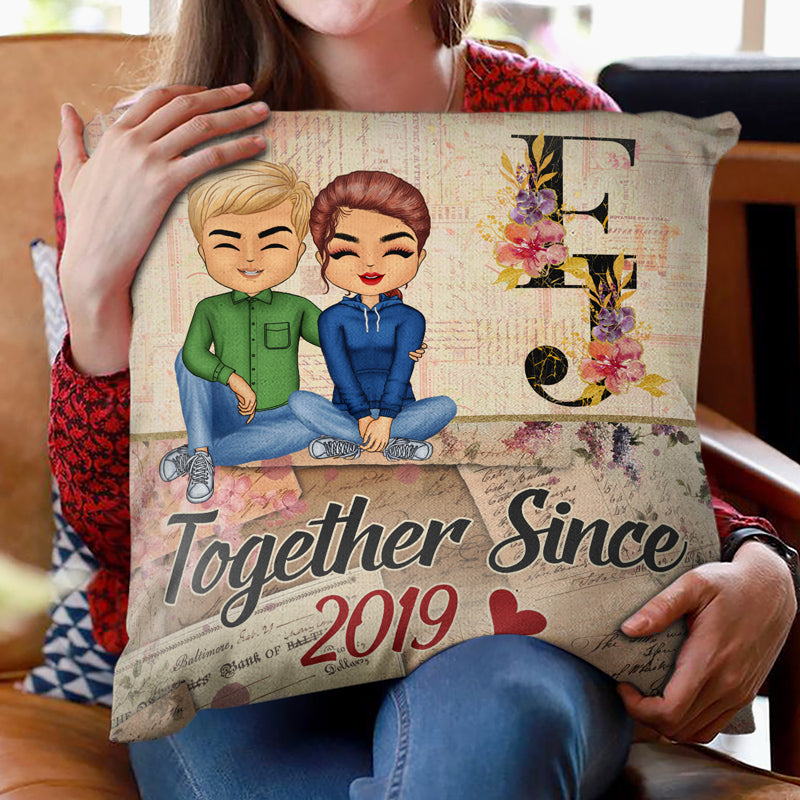 Together Since Floral Alphabet - Couple Gift - Personalized Custom Pillow